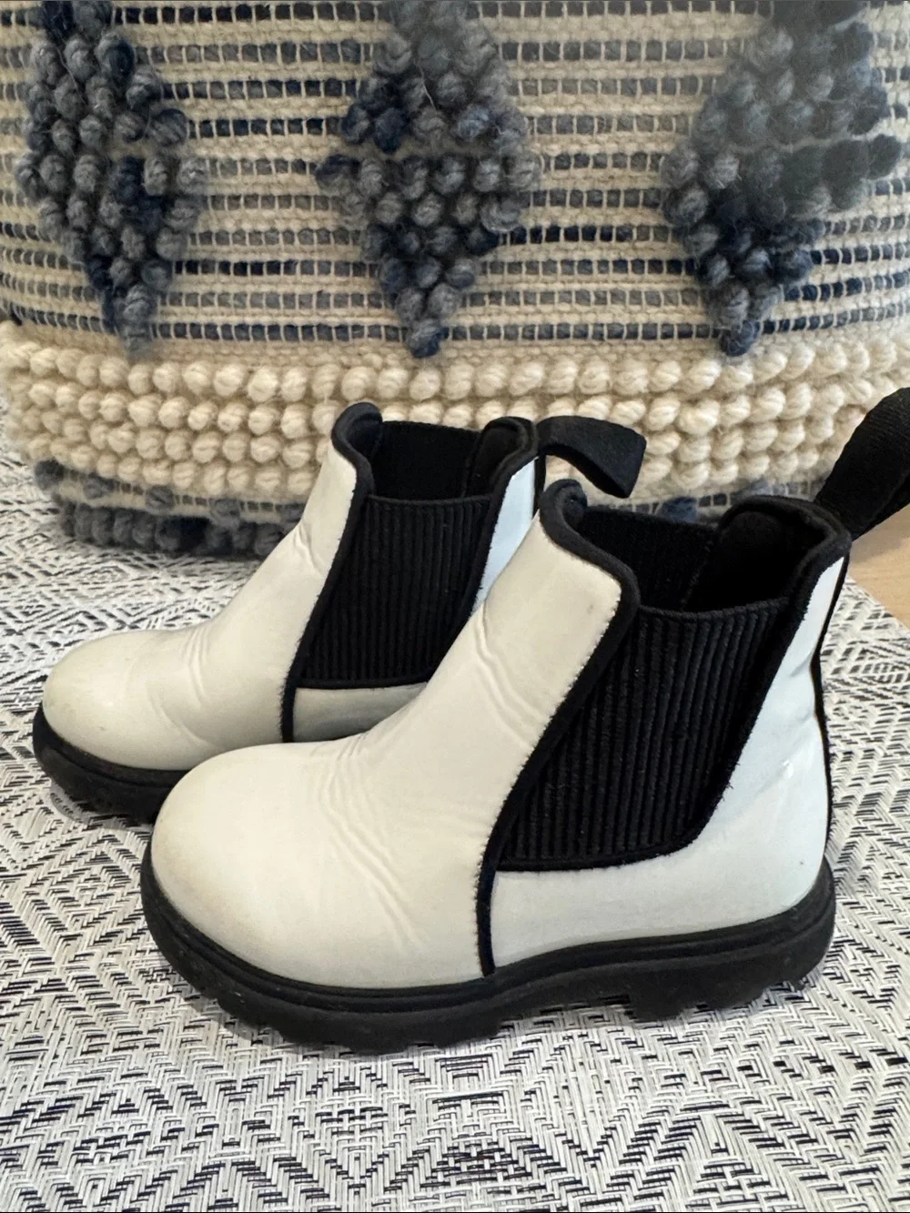 Native Shoes Kids White Patent Chelsea Boots with Black Sole